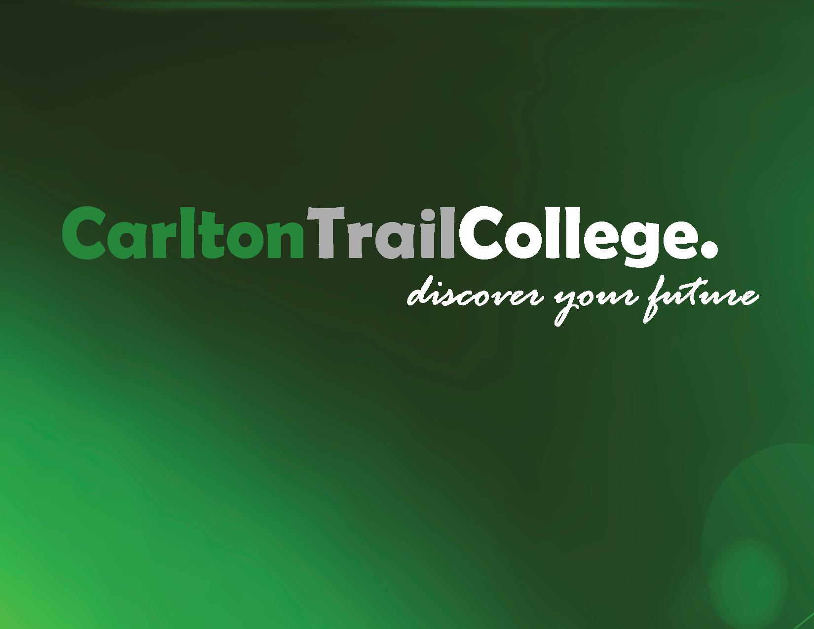 Carlton Trail College Logo on dark green background.